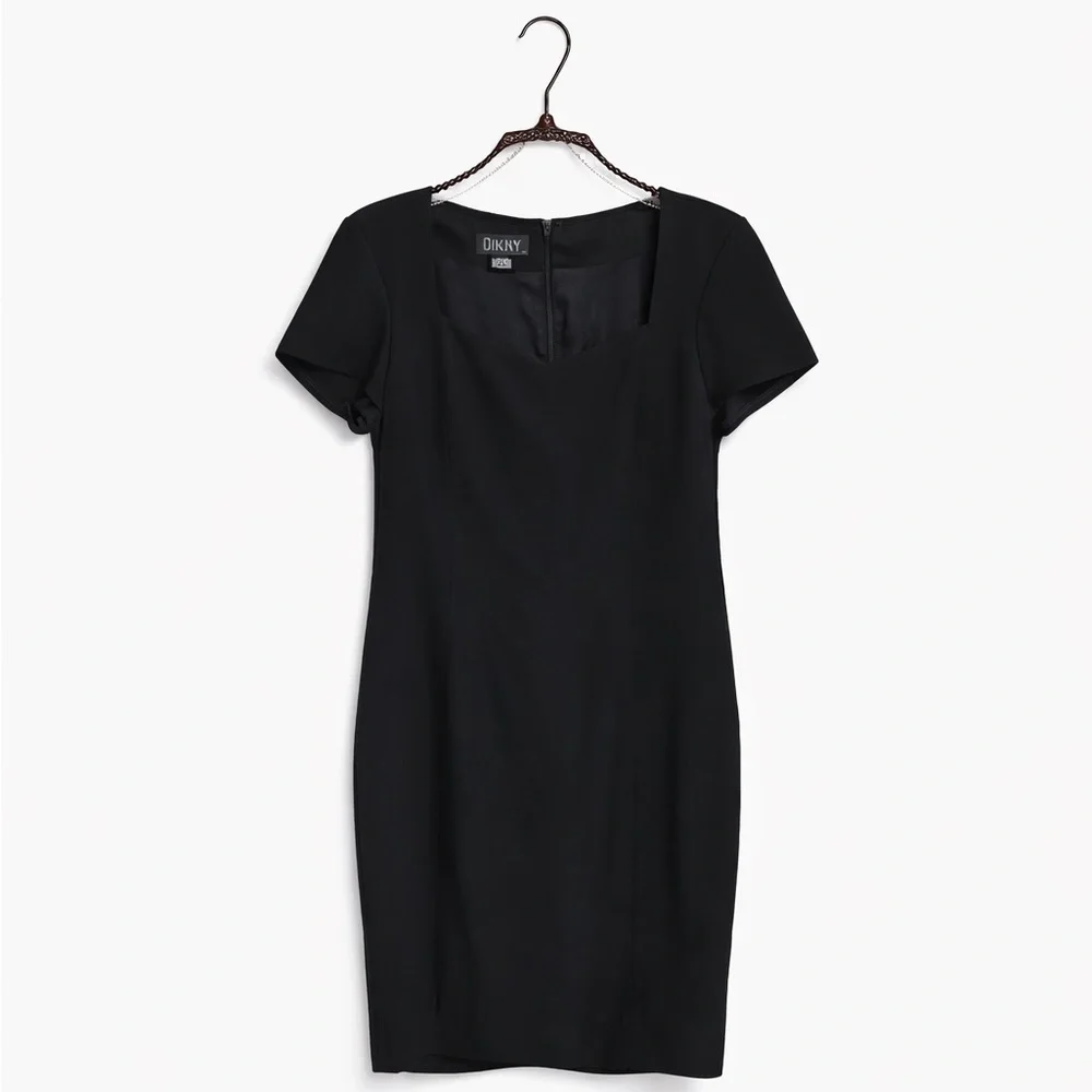Gillian Black Dress Size 10 Square Neck Sheath Cocktail Workwear Lined